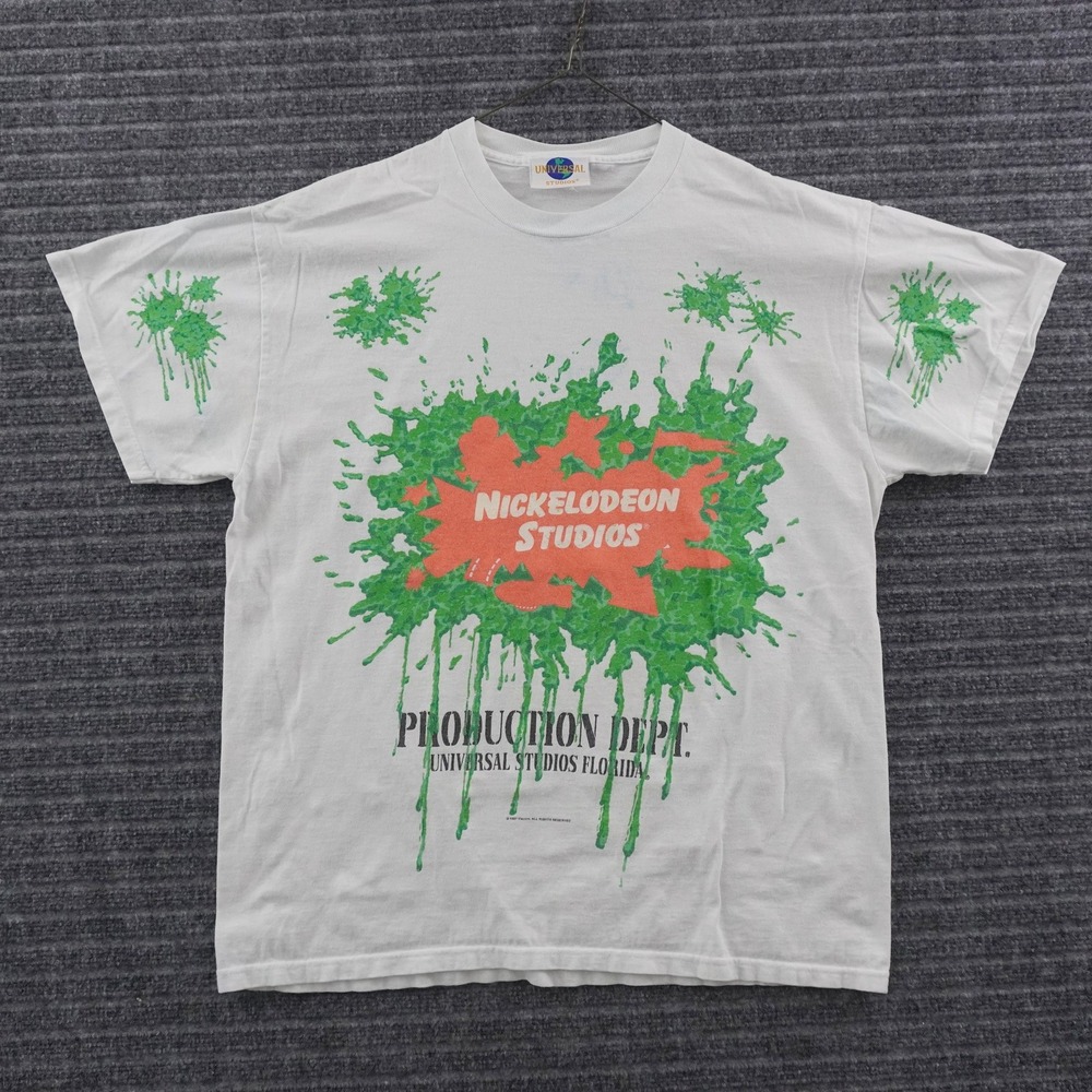Vintage 90s Universal Studios Nickelodeon Studios T-Shirt Large White Slime 1997